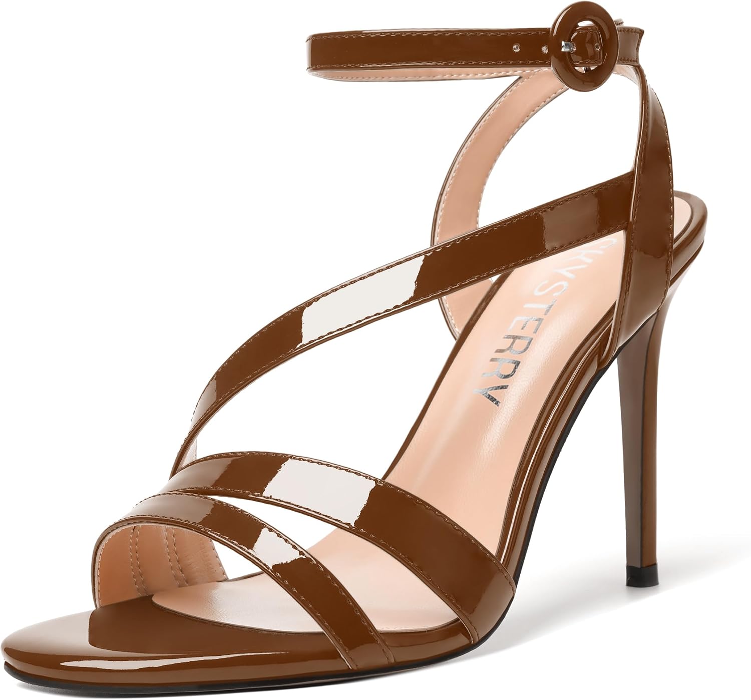 SKYSTERRY Women's Patent Ankle Strap High Heel Sandals - 4 Inch Stiletto Open Toe - View #2