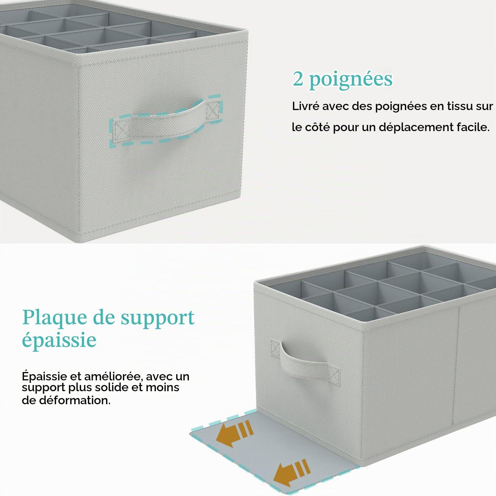Lot de 2 Organiseurs de chaussures, 12-24 Paires, 42x32x26 cm, Gris | Grandes Boîte Rangement avec 3 Poignée, Empilable Shoes Organizer, Grandes Cubes de Stockage avec Support Inférieur