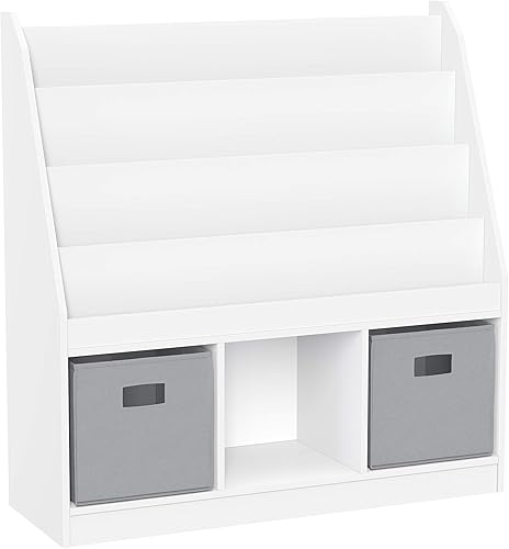 Miniatura 10 de RiverRidge Estantería para libros infantiles con tres compartimientos y 2 contenedores azules Papeleras blancas/azules,Contenedores
