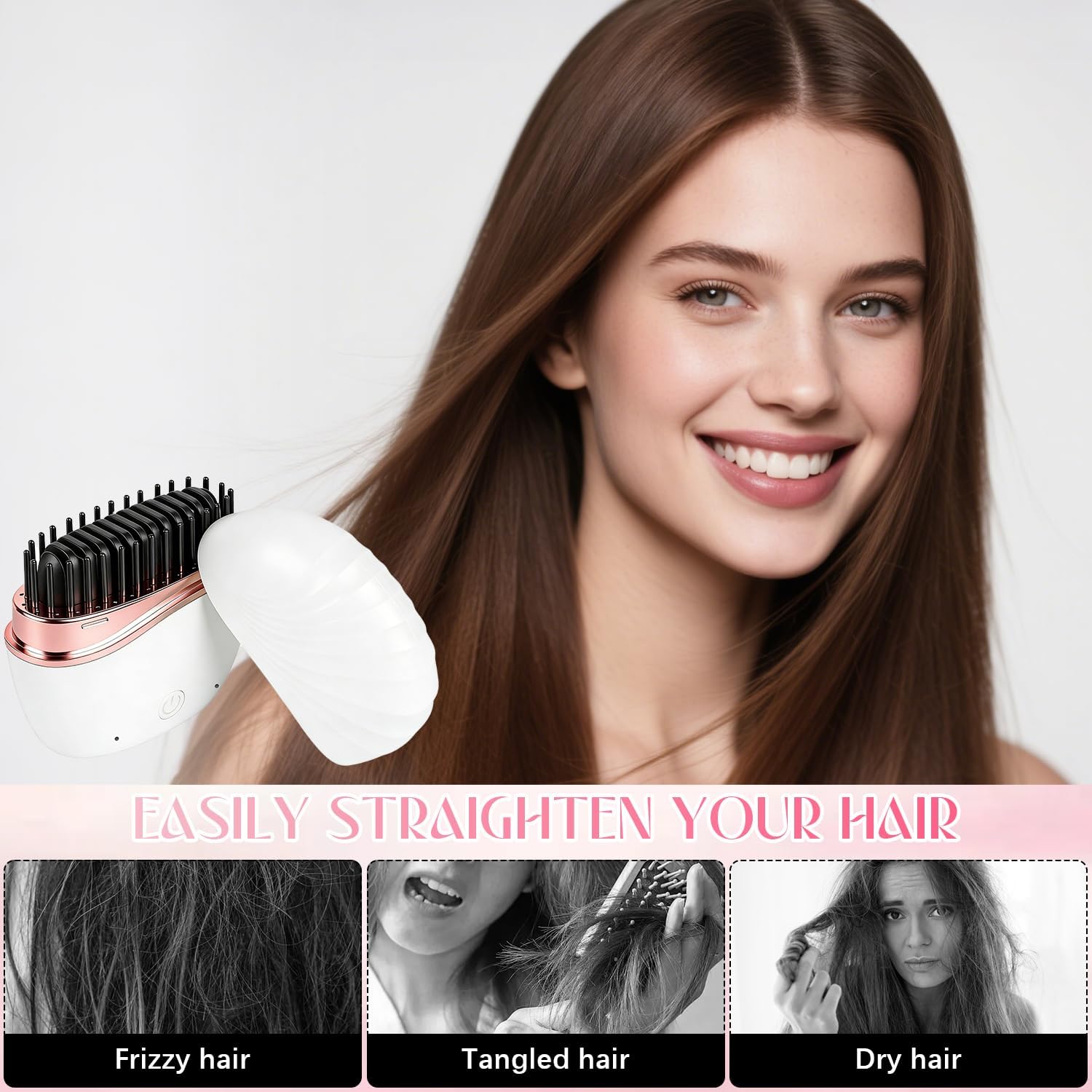 Mini Hair Straightener, New Rechargeable Wireless Portable Hair Straightener Comb, 2-Speed Temperature Control, Cordless Mini Hair Straightener Brush, Heat-Resistant Shell Travel Comb - Image 5