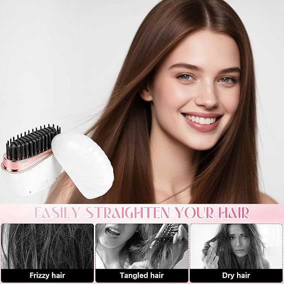 Mini Hair Straightener, New Rechargeable Wireless Portable Hair Straightener Comb, 2-Speed Temperature Control, Cordless Mini Hair Straightener Brush, Heat-Resistant Shell Travel Comb