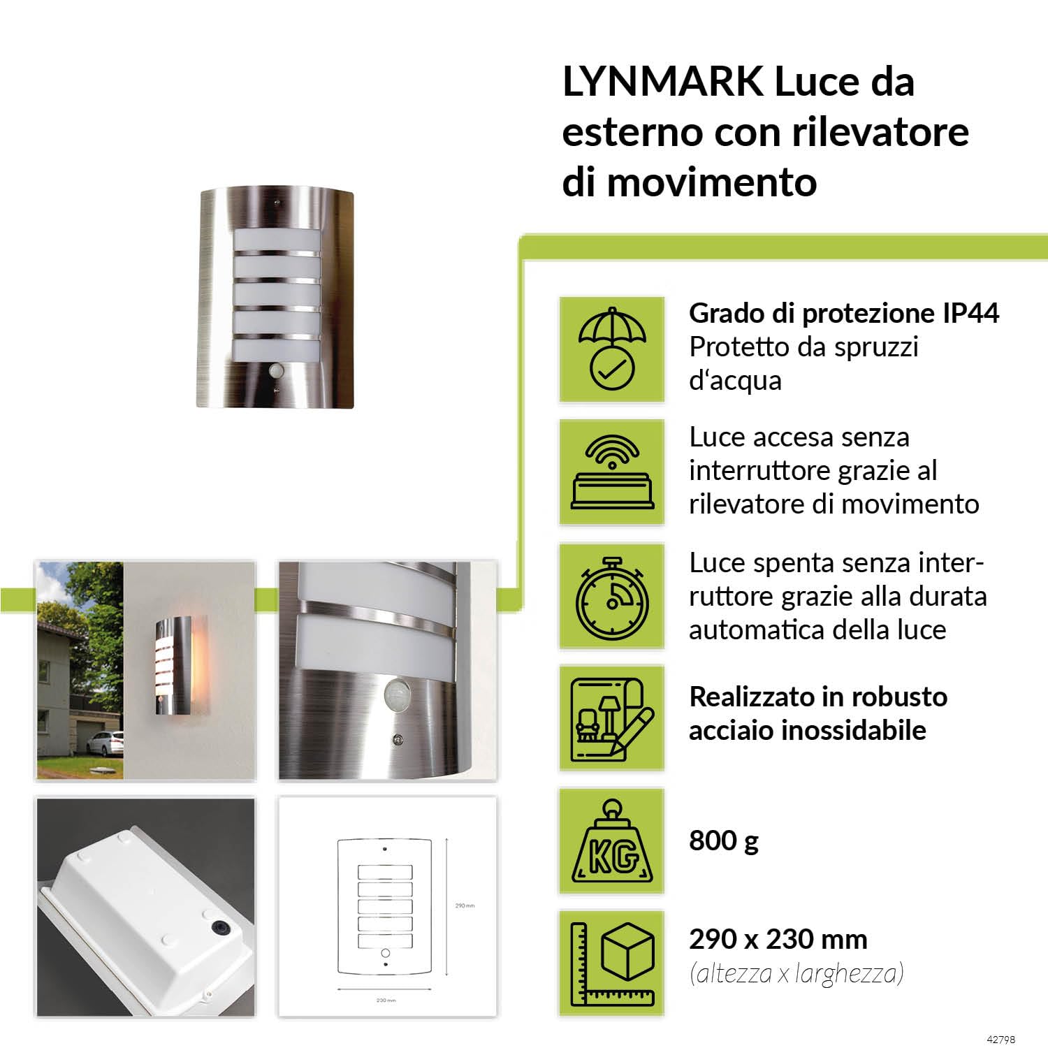 Lampada da parete per esterno in acciaio inox e27 ip44 a fessura matel