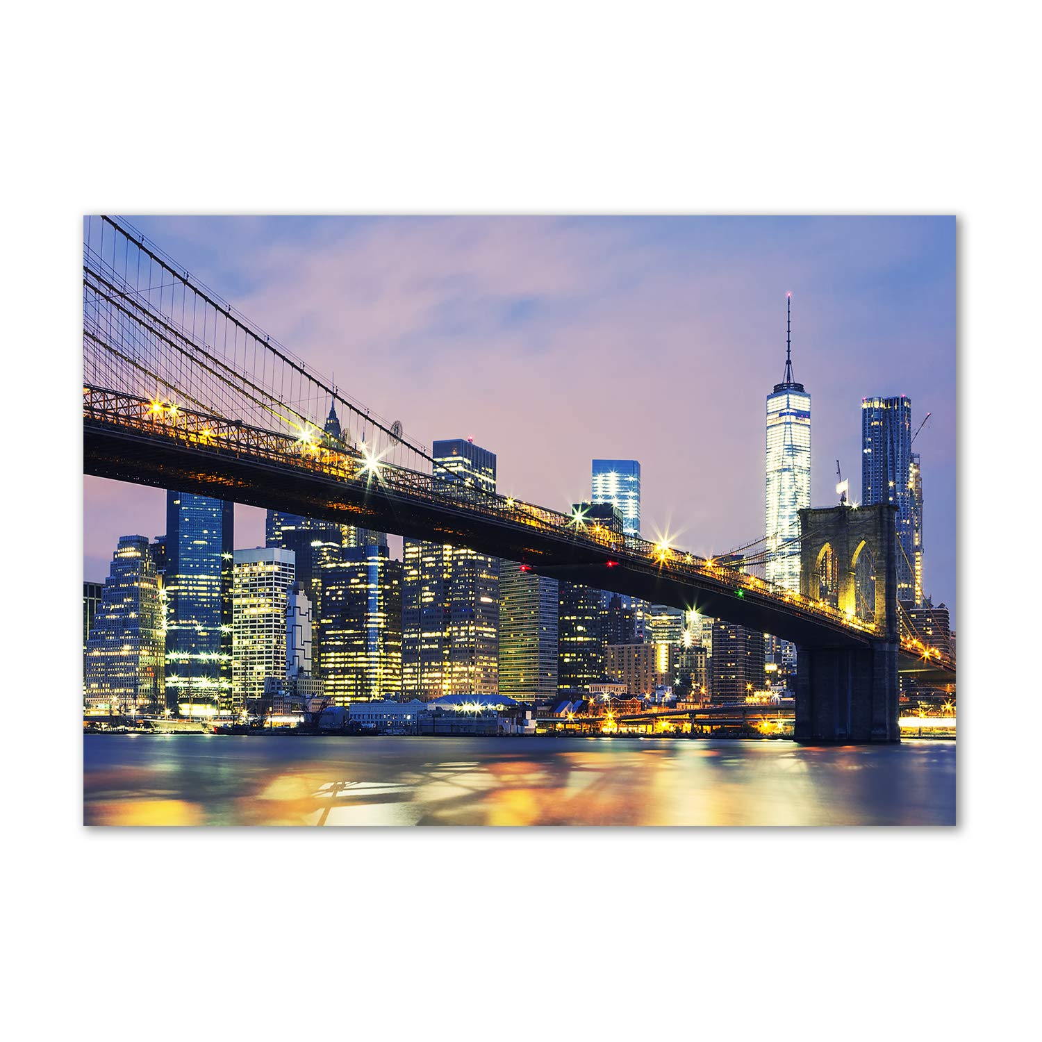Pont de Brooklyn tableau panoramique jaune en verre 100x70 Tulup pour salon