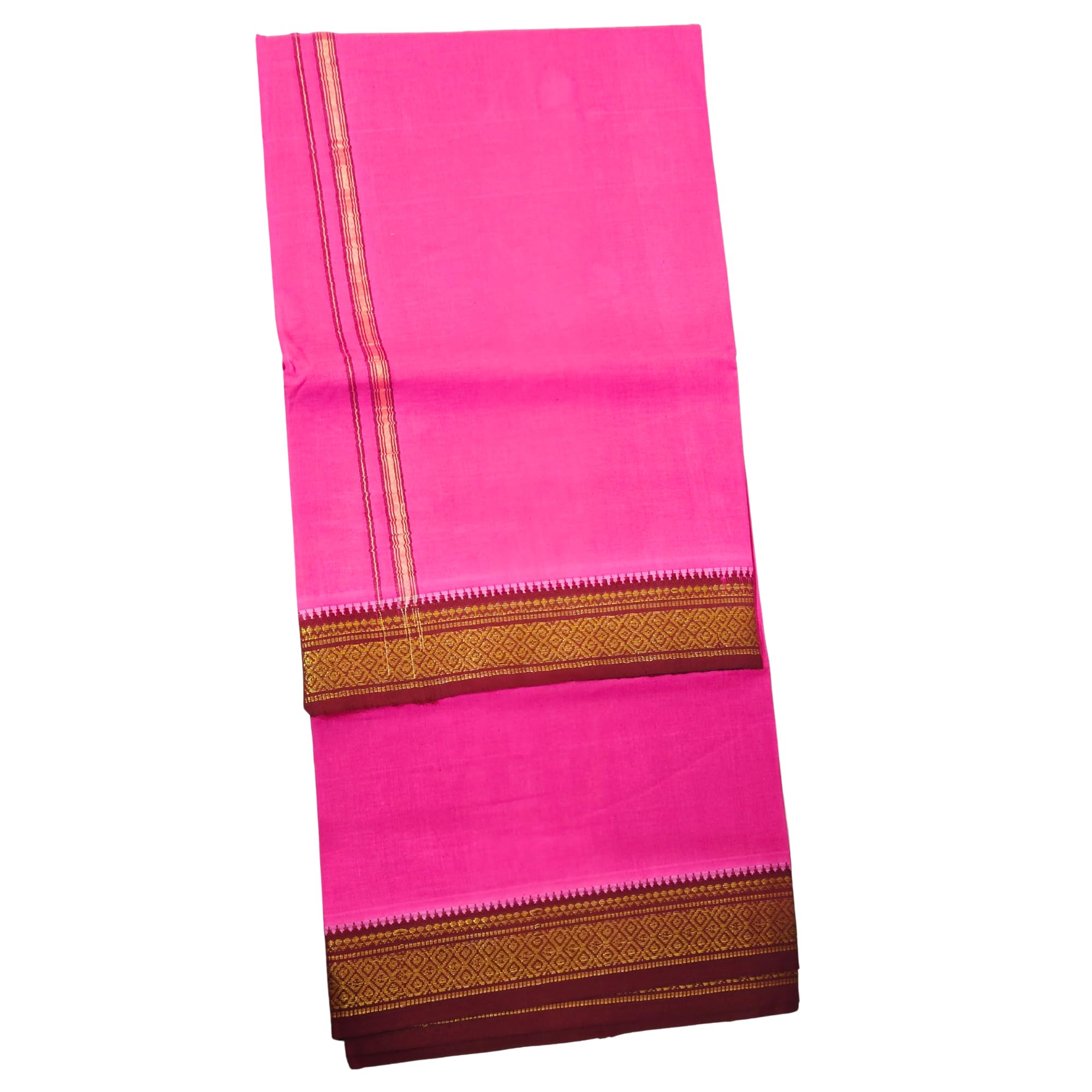 Khadi Cotton Dhoti for Men Premium | Handwoven Traditional Dhoti with Royal Border | Cream, White, Pink & Yellow | Pure Cotton Ethnic Wear-image-6