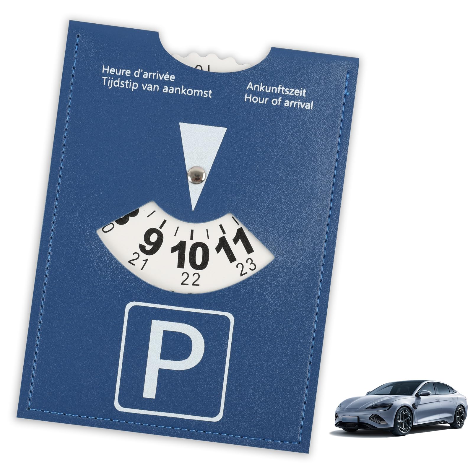 Disco Horario en PU Suave Azul, Modelo Maxi 11x15cm para Zona Azul Europea, Indicador Manual de Hora de Llegada, Disco de Aparcamiento, Accesorios Coche