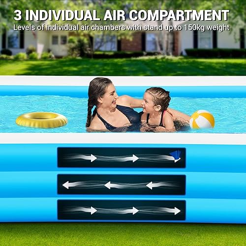 Miniatura 5 de Piscina inflable extragrande para adultos, piscina inflable grande de 145 x 74 x 22 pulgadas con parche de reparación, piscinas inflables familiares