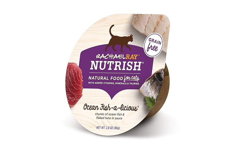 Ração úmida para gatos Rachael Ray Nutrish Ocean Fish-A-Licious, sem grãos, com peixe e taurina, 24 unidades de 79 g