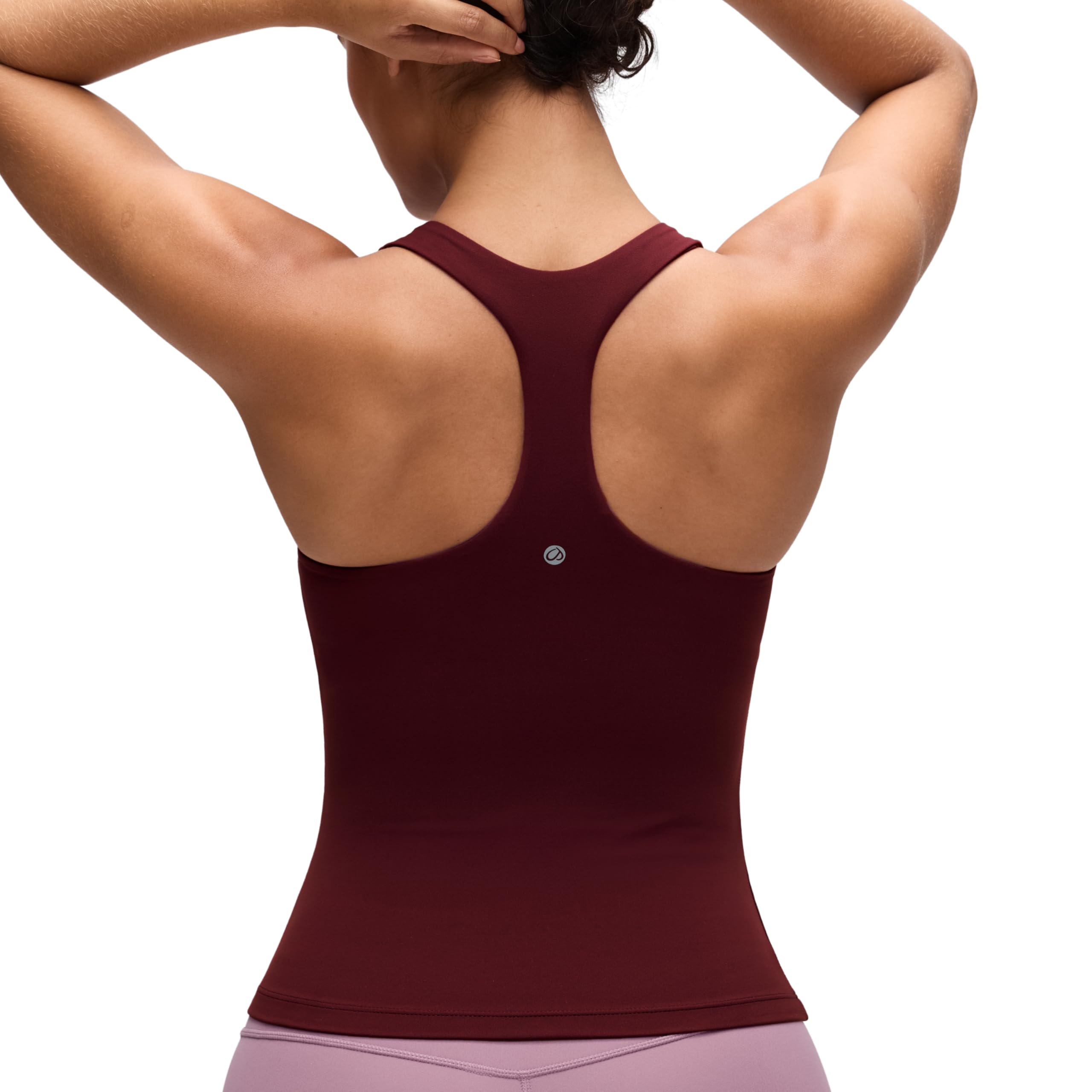 CRZ YOGA Women's Butterluxe Workout Tank Tops with Built in Bra Racerback Yoga Athletic Longline Sports Bra Crew Neck Top Red Merlot 12