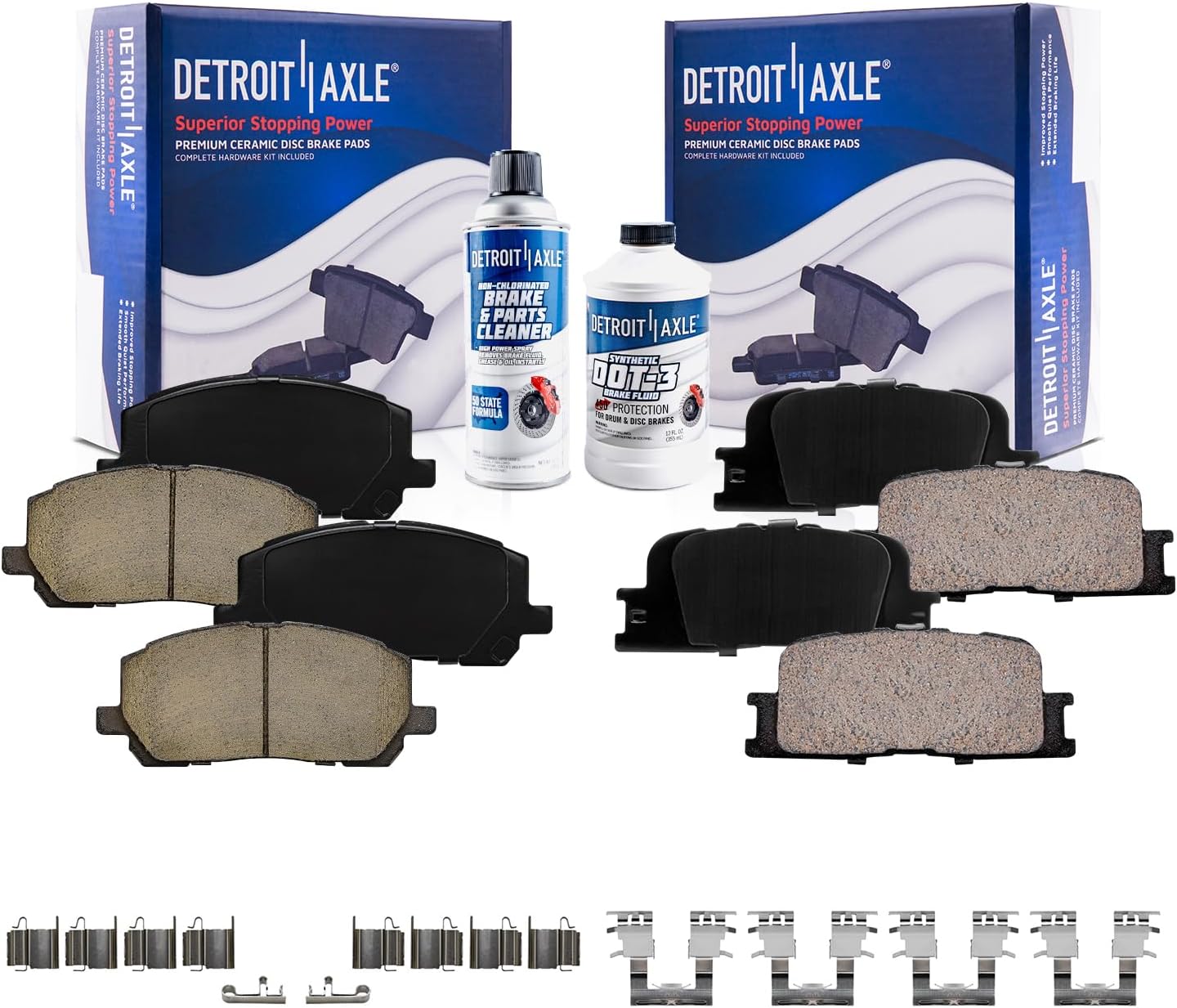 Detroit Axle - Front and Rear Brake Pads for 2001-2003 Toyota Highlander, 2002 Ceramic Brake Pads w/Hardware Replacement