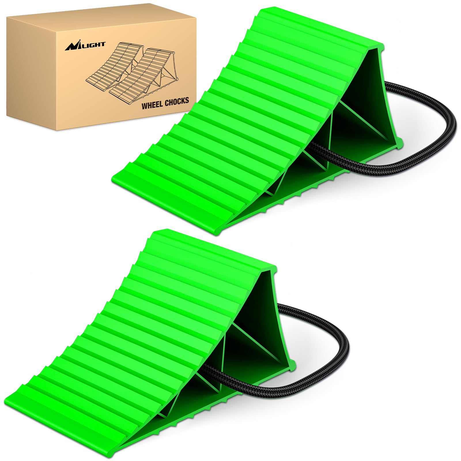 Nilight Wheel Chocks, Heavy Duty Wheel Stopper for Car, Truck, RV, Trailer, Caravan, Motorcycle, 8.7" x 4.8" x 4.2", 2-Pack(Green)