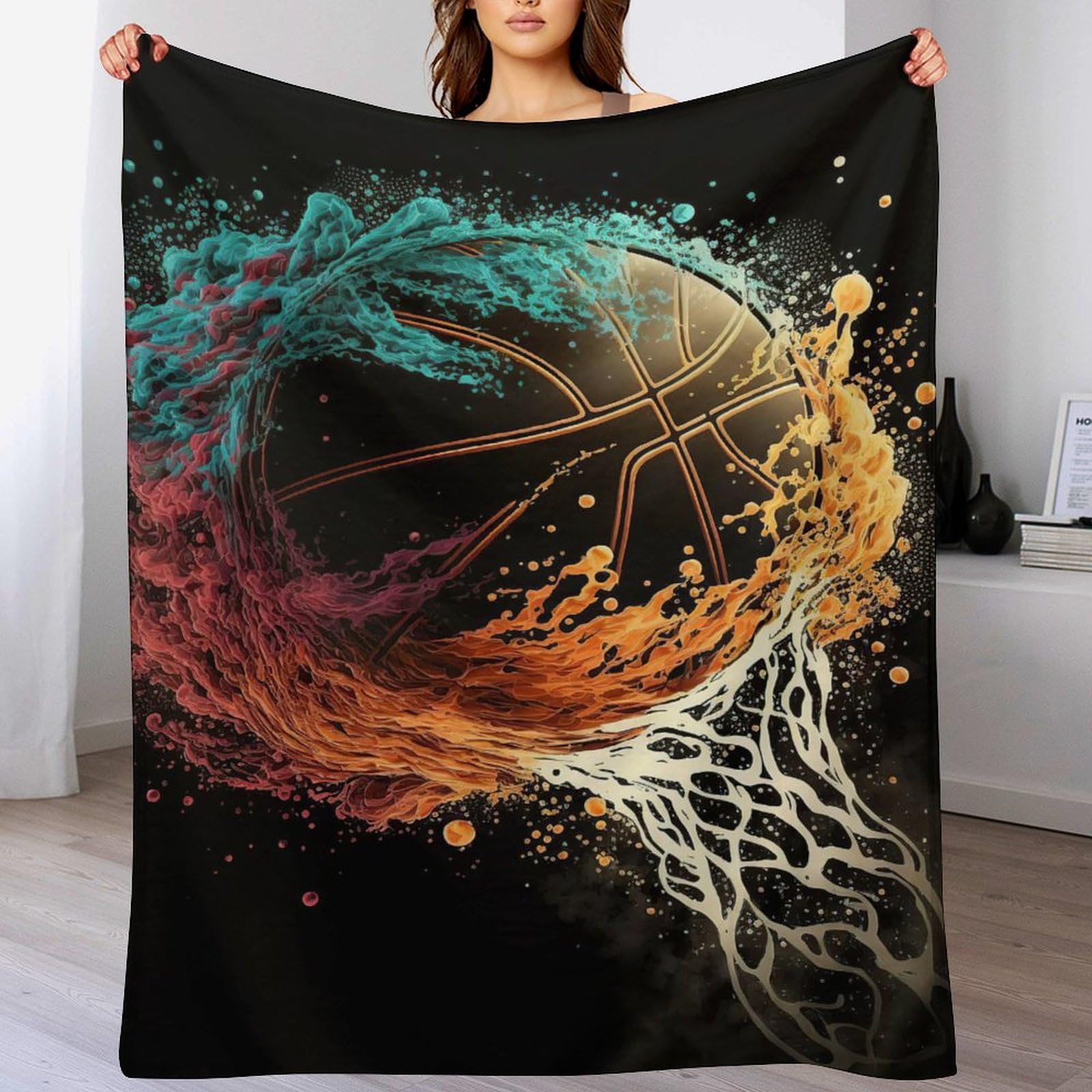 Couverture polaire basket-ball légère contre le froid sur le canapé