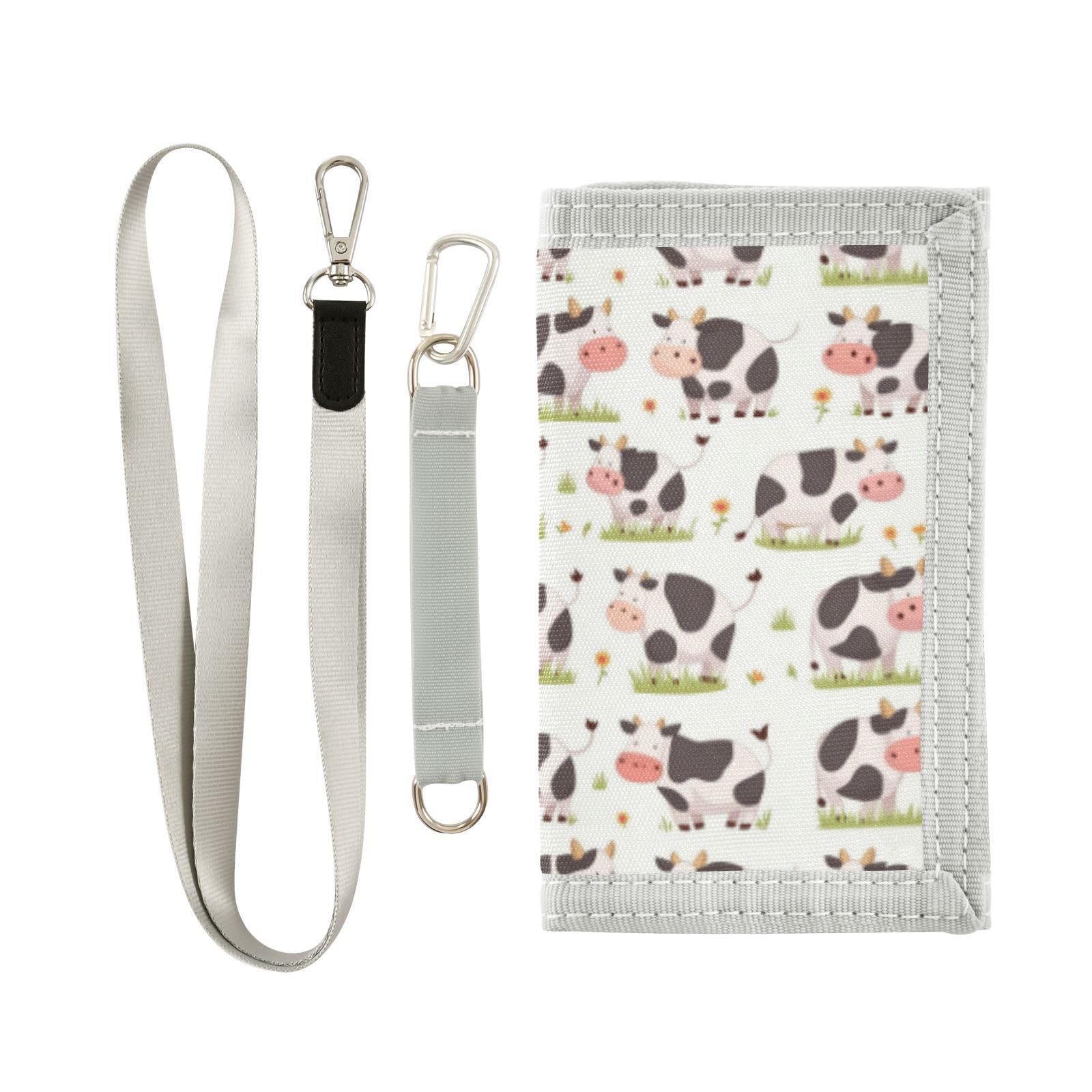 Wusikd Cute Cartoon Cow Kids Wallet for Boys Girls Stripes Grass Toddler Trifold Wallet Novelty Wallet for Teens Women Men