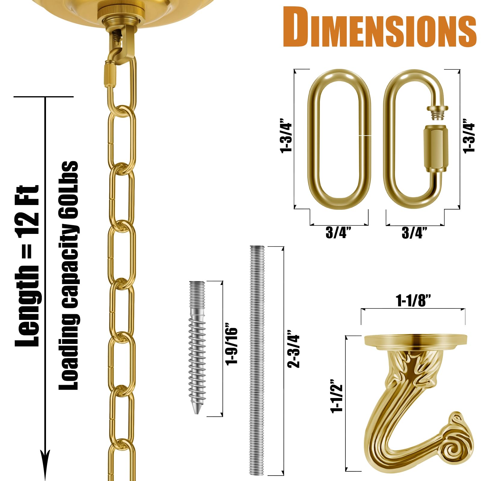 12 Ft Light Fixture Chains Kit for Hanging (Brass) — Amazon image 2