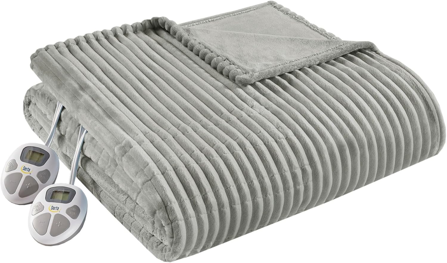 Serta Heated Blanket, Eletric King Size Blanket, Soft, Ribbed, Plush Heating Blanket King for Office, Couch, 1-12 hr Auto Shut Off Timer, 10 Lv Heating, ETL Certified, King 100"x90" Mineral Grey