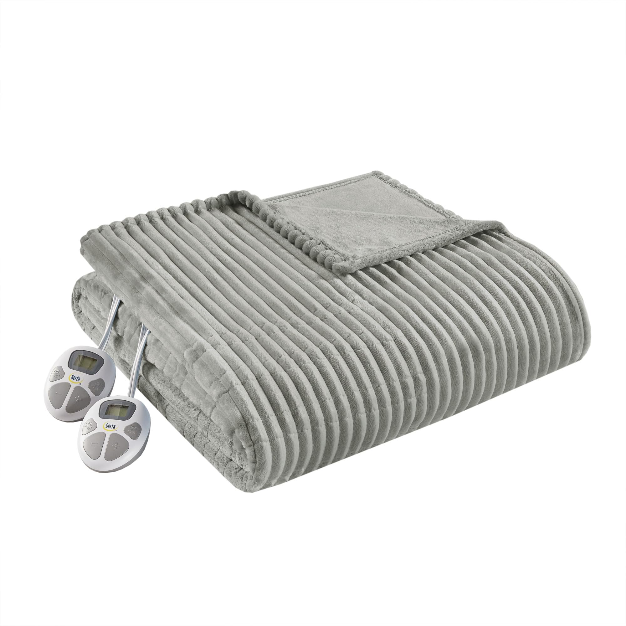 serta electric blanket, soft, ribbed, plush heating blanket king for office, couch, 1-12 hr auto shut off timer, 10 lv heating, etl certified, king 100"x90" mineral grey