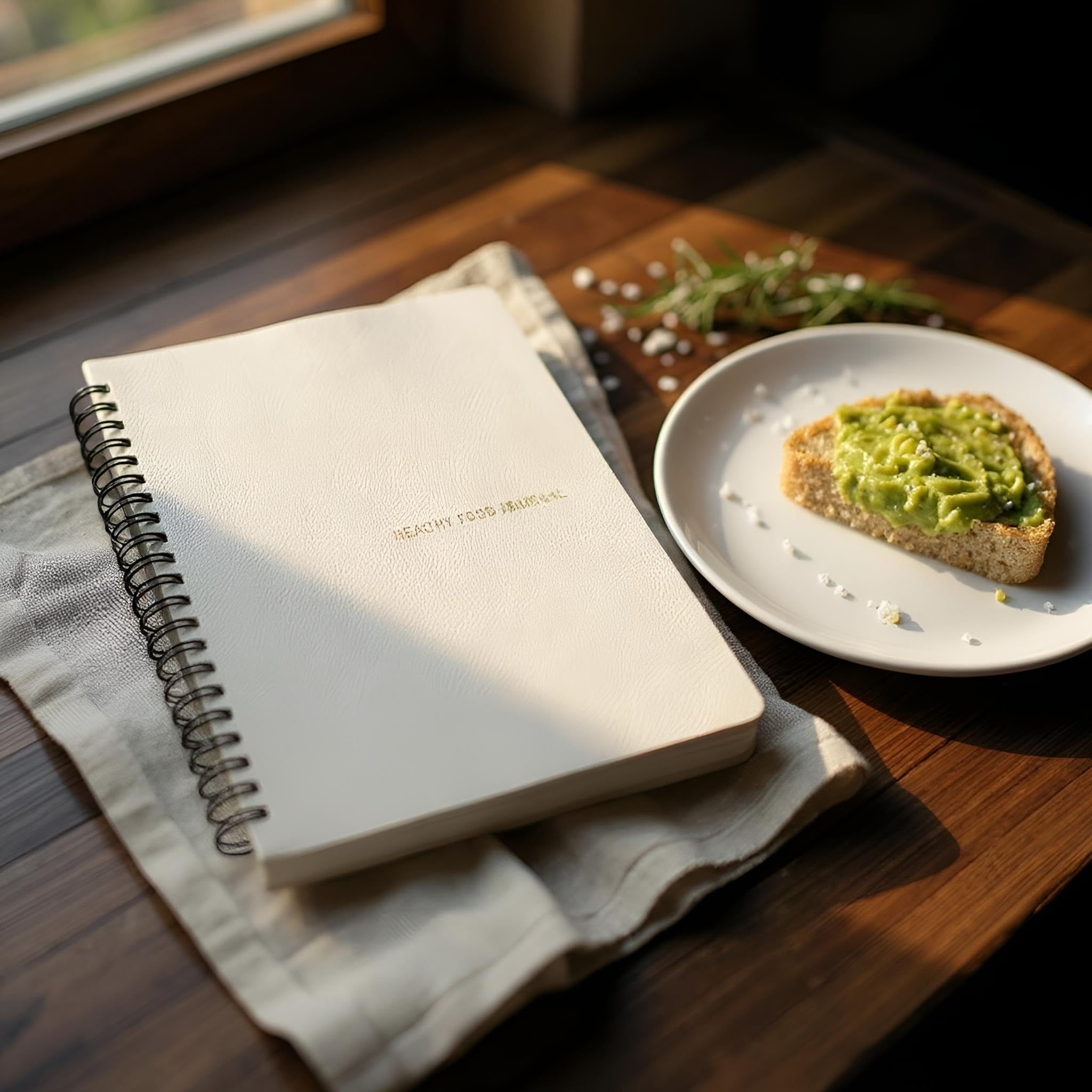 Fark Tanıtım 12 Haftalık A5 Beslenme ve Kilo Takip Planlayıcı Defter | Spiralli, Suni Deri Kapaklı, Günlük ve Haftalık Takip | Healthy Food Journal (Bej)