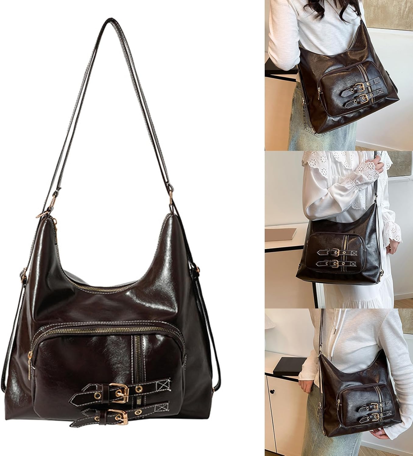 Soft PU Leather Shoulder Bag for Women Stylish School Bag Casual Crossbody Purse Underarm Handbag with Adjustable Strap - Image 2