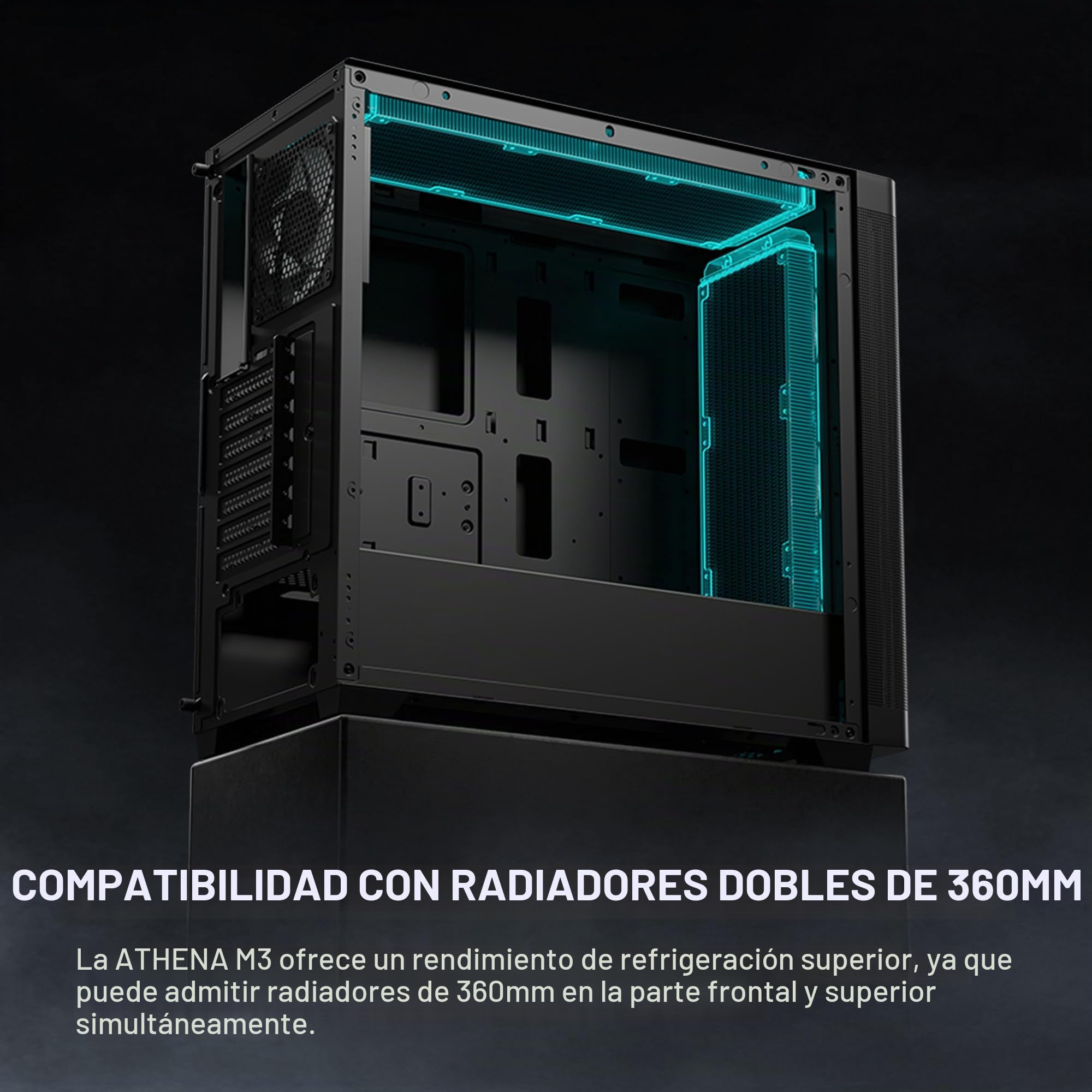 GAMDIAS Athena M3 ATX Mid Tower - Carcasa de PC de Torre Media, Ventilador ARGB PWM de 4 x 120 mm con concentrador, Malla de Flujo de Aire Frontal, Panel Lateral de Vidrio Templado sin Herramientas,