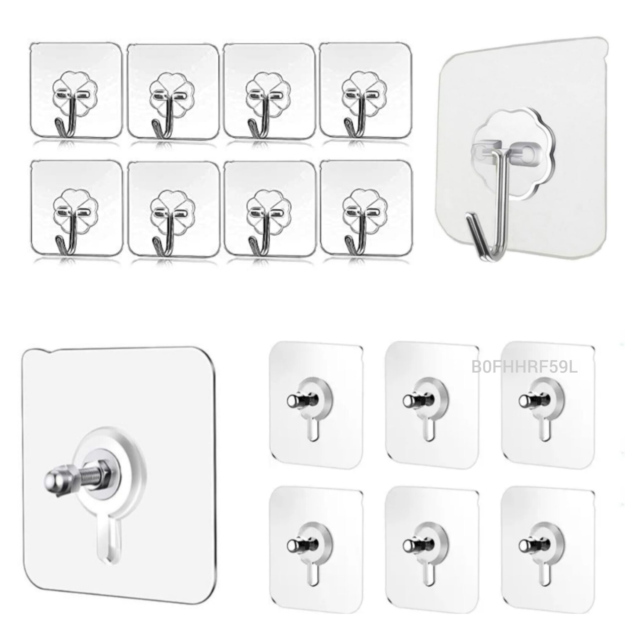 Combo Adhesive Screw & Flower Hook, Pack of 10 (5 Screw Hooks +5 Flower Hook), Wall Hanging Hook, Moisture Proof & Waterproof-image-21