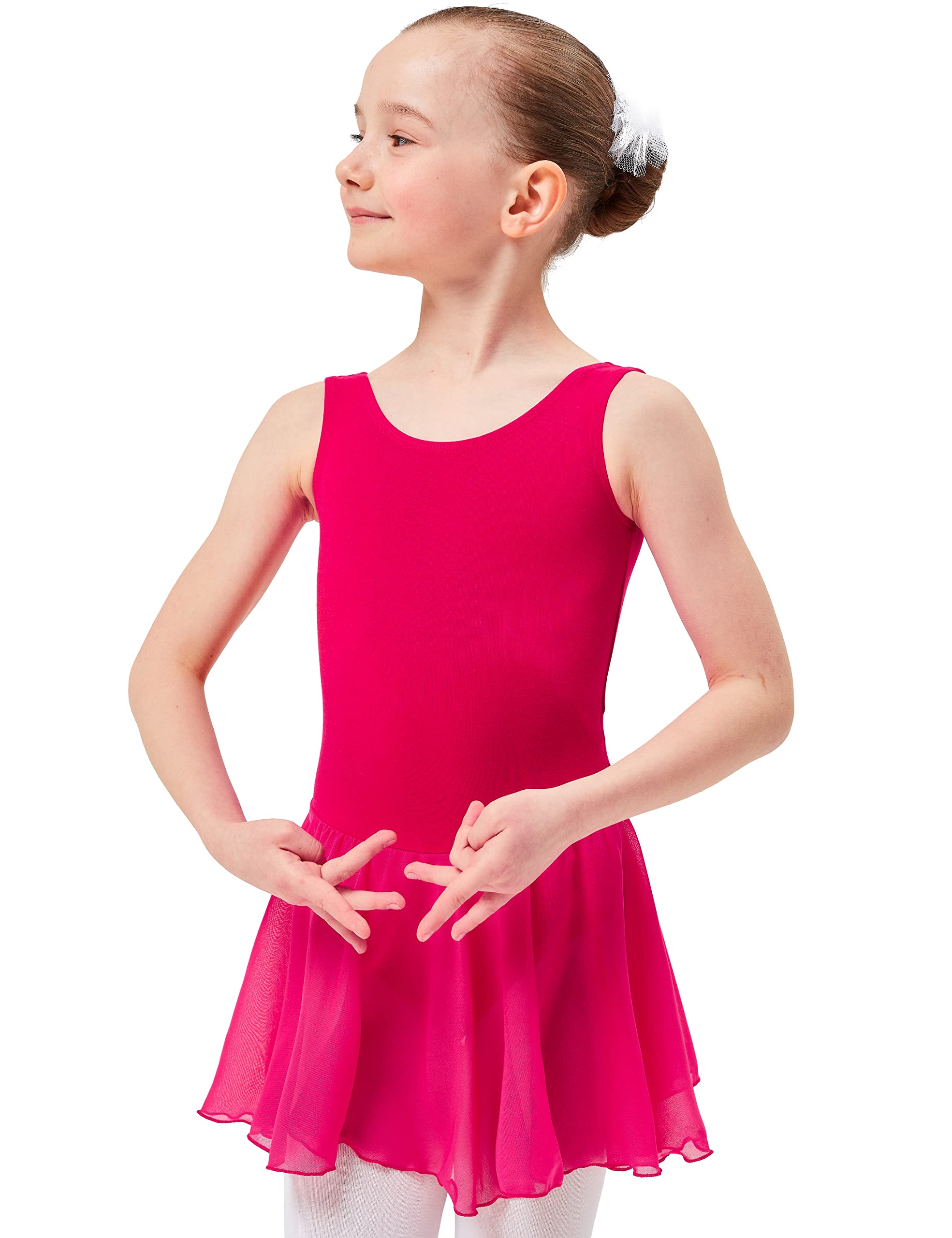 tanzmuster Body da Danza Minnie con gonnelino in Chiffon per Bambini - Rosa, Bianco, Nero, Celeste, Viola, Lavanda, Fucsia, Blu Marino e Borgogna