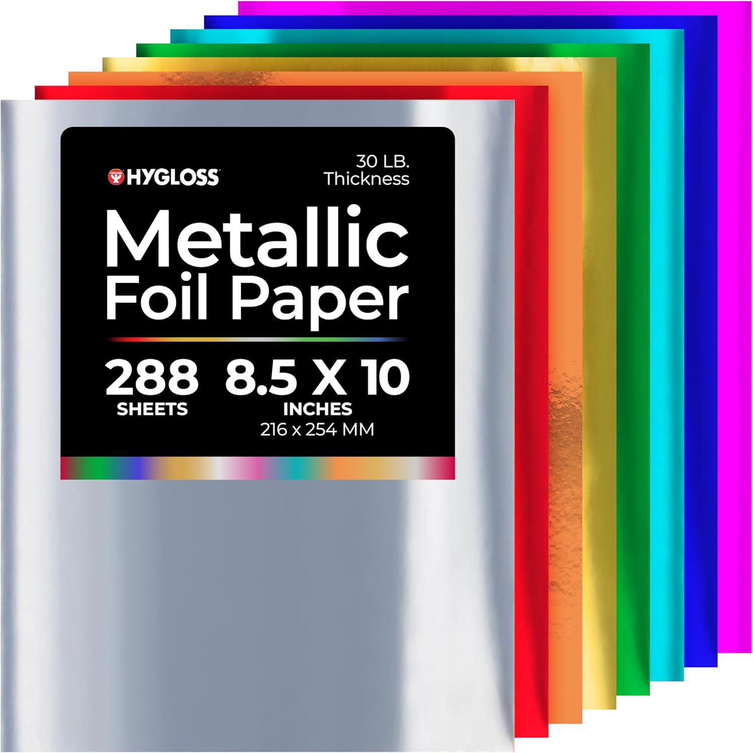 Hygloss Metallic Foil Paper - 288 Sheets 8 Assorted Metallic Foil Paper - 8.5x10 Inches - Ideal Foil Papers for Crafts - Shiny Craft Paper Sheets