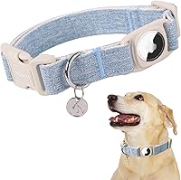 Vista 141 de DOGWONG Collar de perro Airtag de algodón y cáñamo, collar resistente para perros con soporte para Airtag, collares verdes para perros pequeños