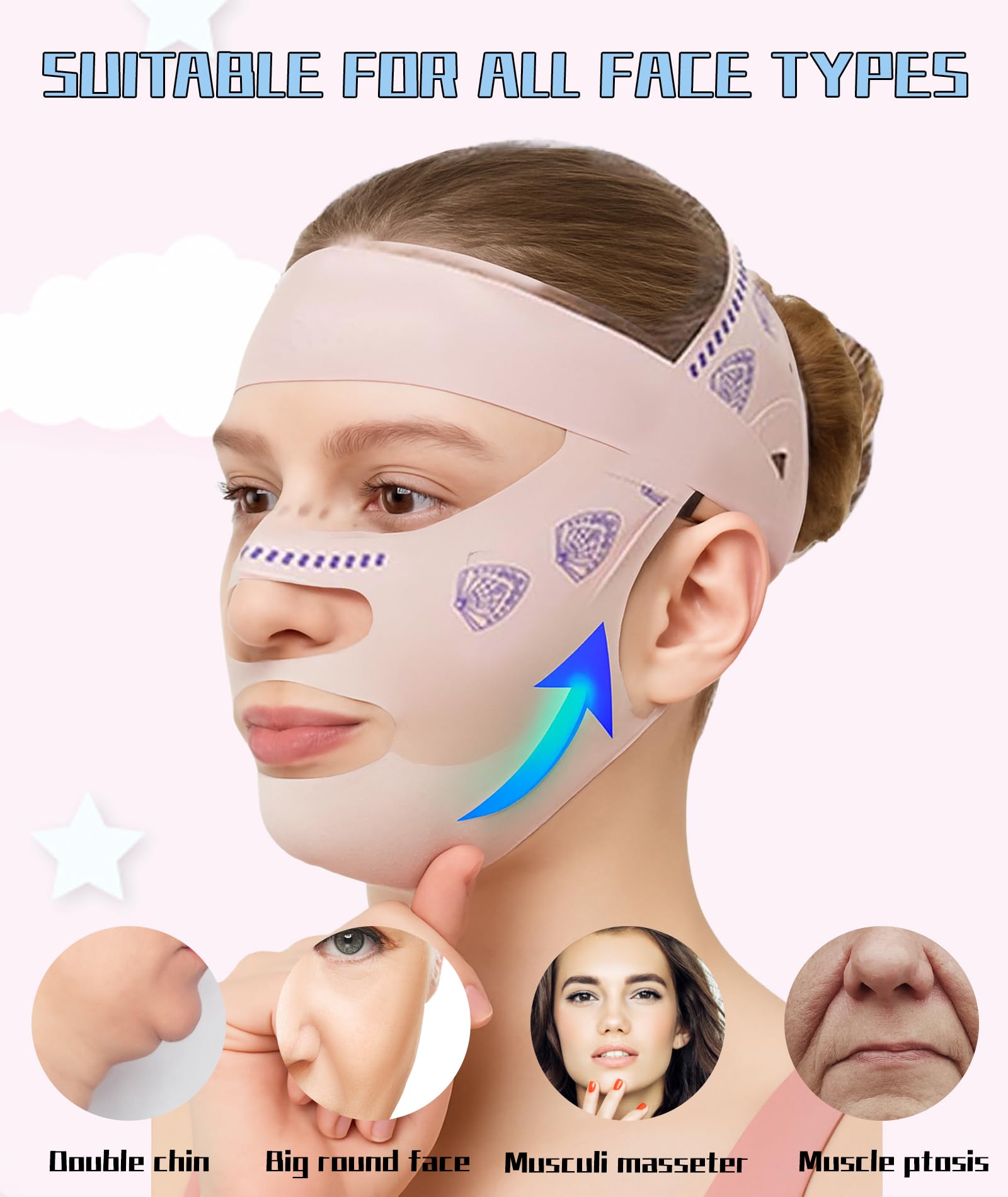 Face Lifting Mask, Double Chin Reducer and Jawline Shaper, V Shape Face Sculptor, Silicone Face Mask for Women and Men, Pink, Faces Fat Reducer and Lifting Belt for Daily Use and Sleeping 4