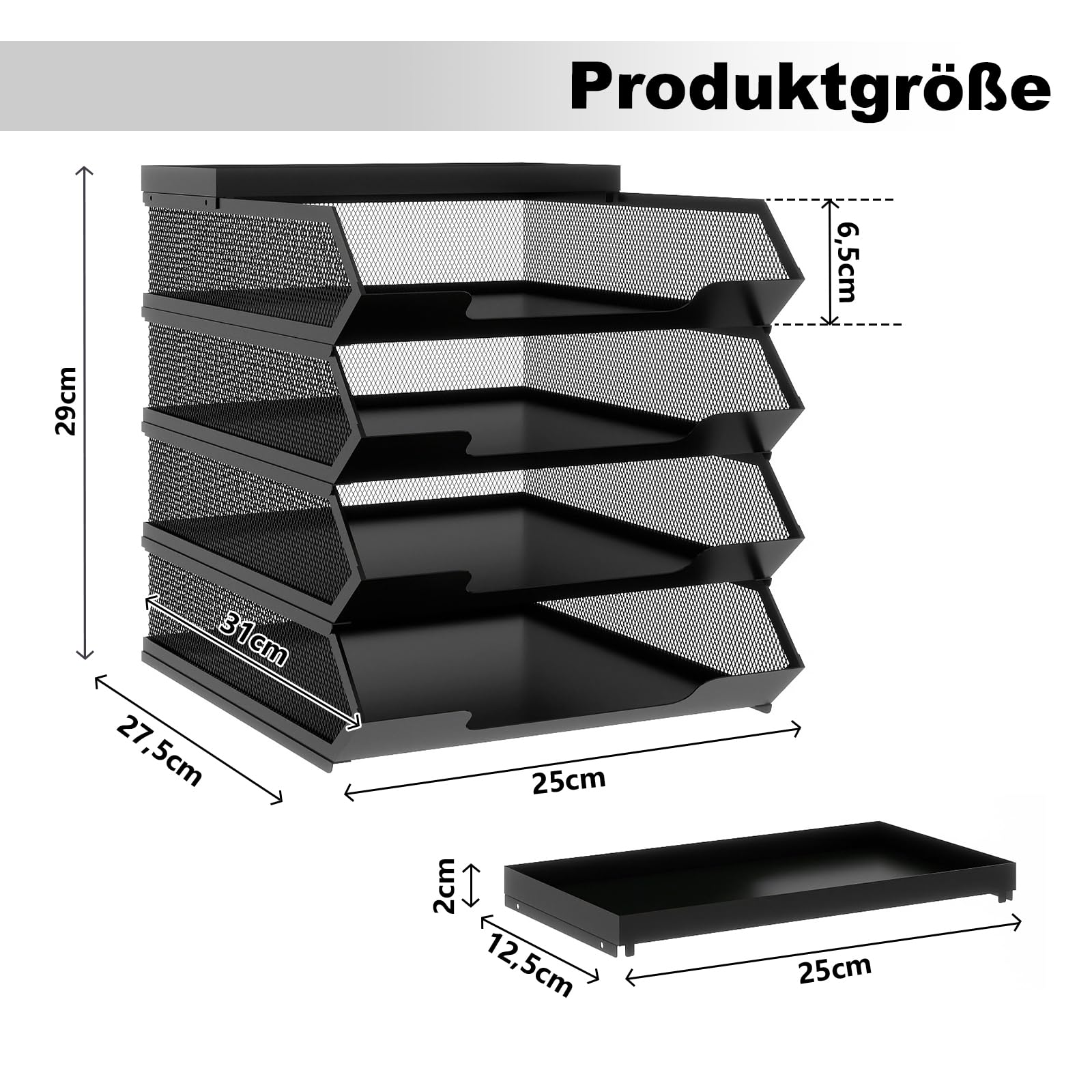 PUNCIA Dokumentenablage A4 Briefablage 4 Fächer aus Metall Stapelbar mit Stiftablage