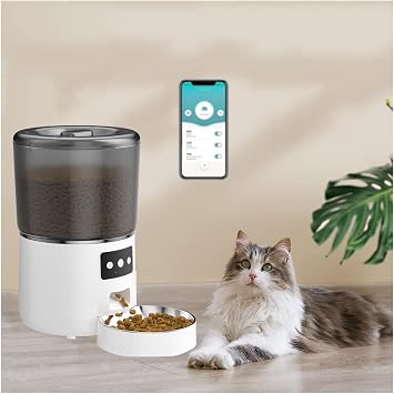 Automatic Feeder for Dogs, Automatic Food Dispenser, Wi-Fi Dog Feeder, Smartphone Remote Control, Recordable, 4L Capacity, Prevents Clogging, 2-Way Power Supply, Stainless Steel Bowl, Easy to Clean Cat Food, Automatic Cat Food Dispenser, Dog Feeder, Automatic Dog Feeder, Automatic Dog Feeder