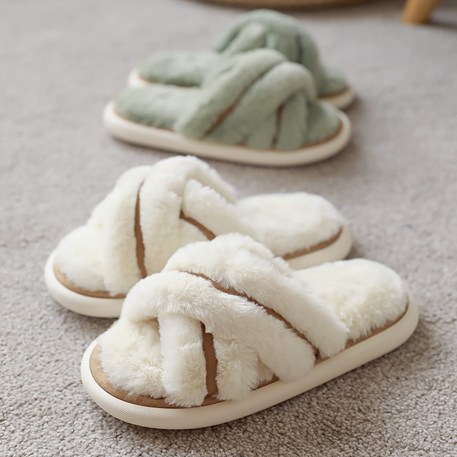 Generic Pantofole Peluche Donna Ciabatte da Casa Comode Invernali Scarpe Sandali Slippers Pantofole da Donna Memory Foam Ciabatte Invernali