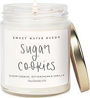 SweetWater Decor Sugar Cookies Scented Soy Candle - Vanilla Buttercream Christmas Jar Candle, 9oz Clear Glass, 40+ Hr Burn, Made in USA