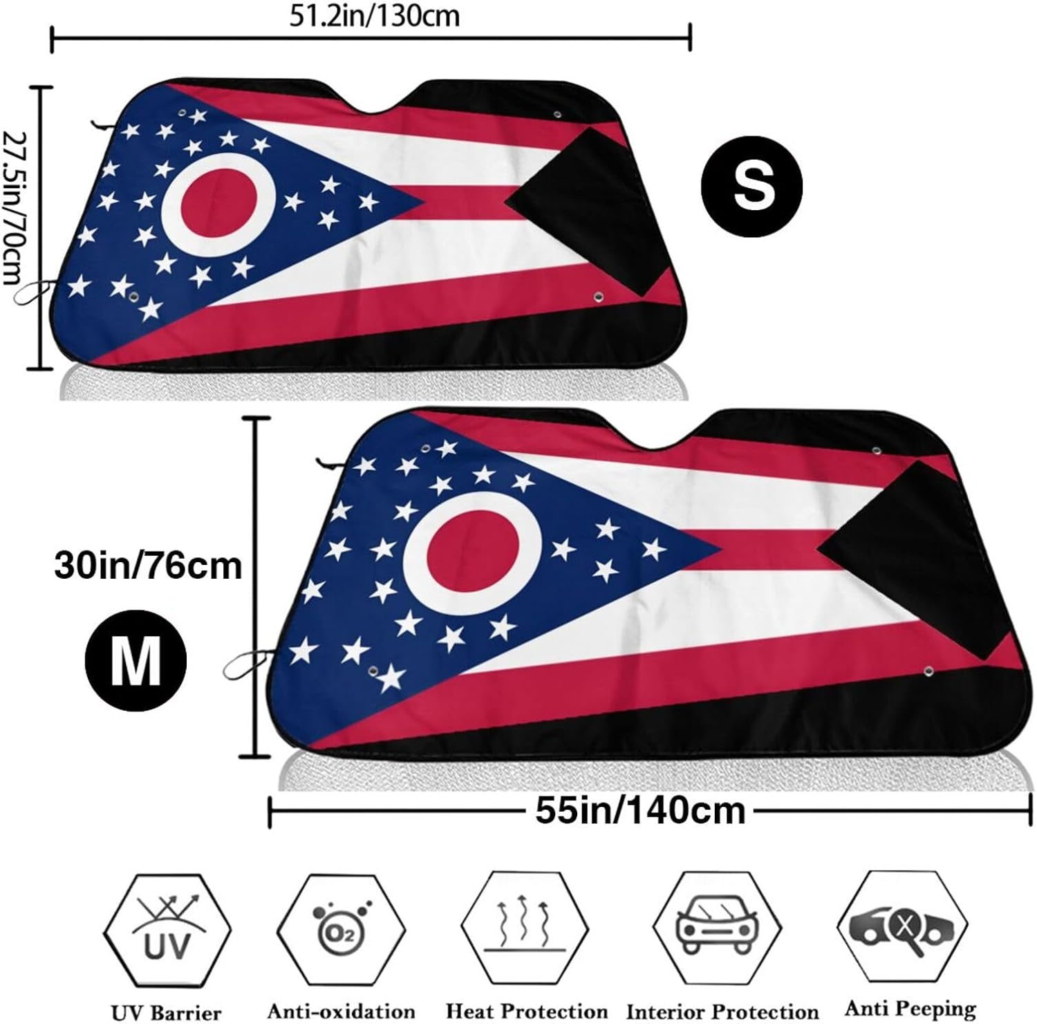 Ohio State Flag Print Foldable Car Windshield Sun Shade 55x30in image 3