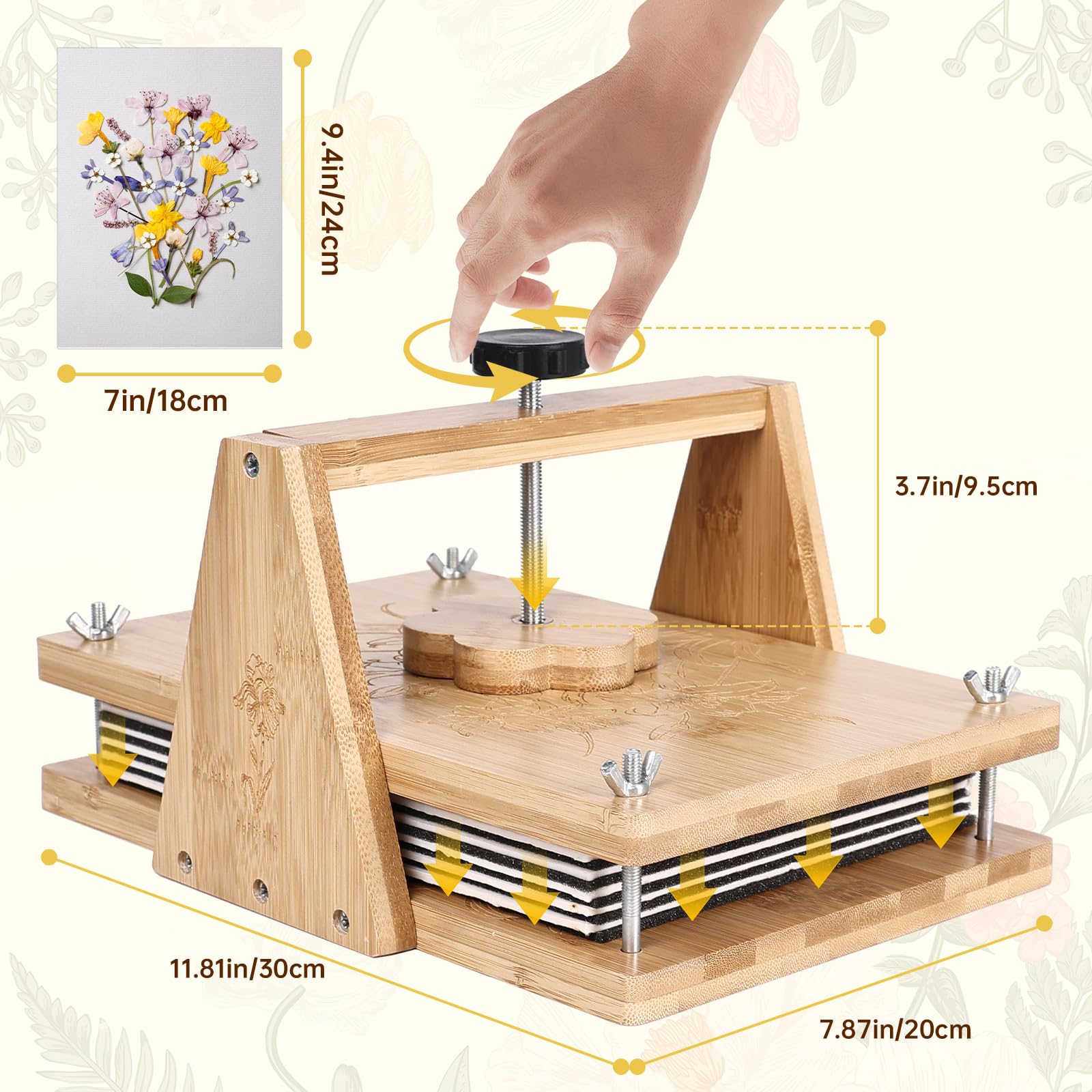 HomdMarket Großes Blumenpresse, Holzblumenpresse für Erwachsene Kinder 30×20cm DIY Pflanzenpresse mit Schwammplatte, Trocknungsplatte und anderen Werkzeugen, geeignet für Handwerksliebhaber