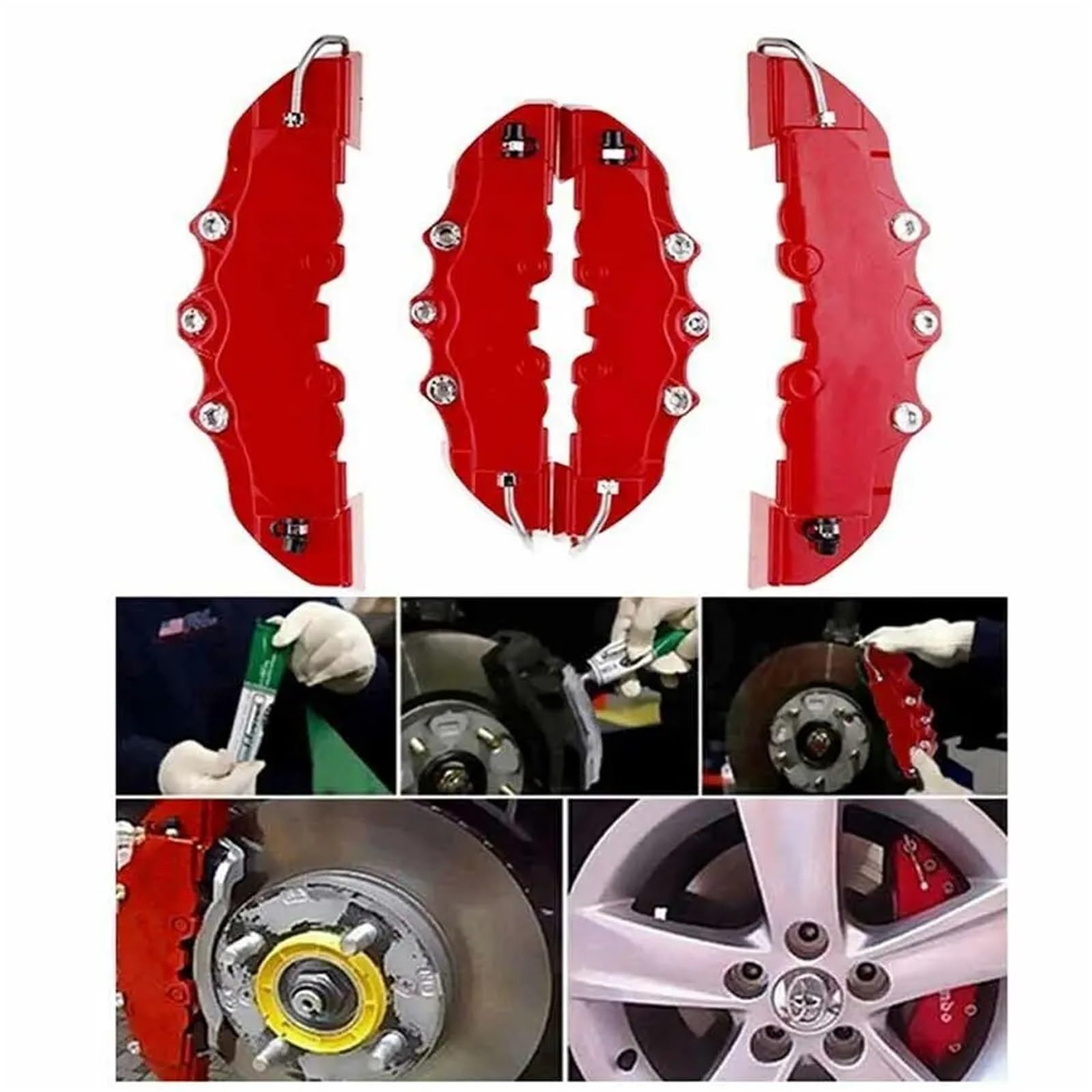 4 pezzi 3D copri pinza freno a disco per auto, copri freno rosso, kit di accessori anteriori e posteriori rossi, adatti per cerchi da 18-24 pollici Freno De Automóvil Protección Para Freno