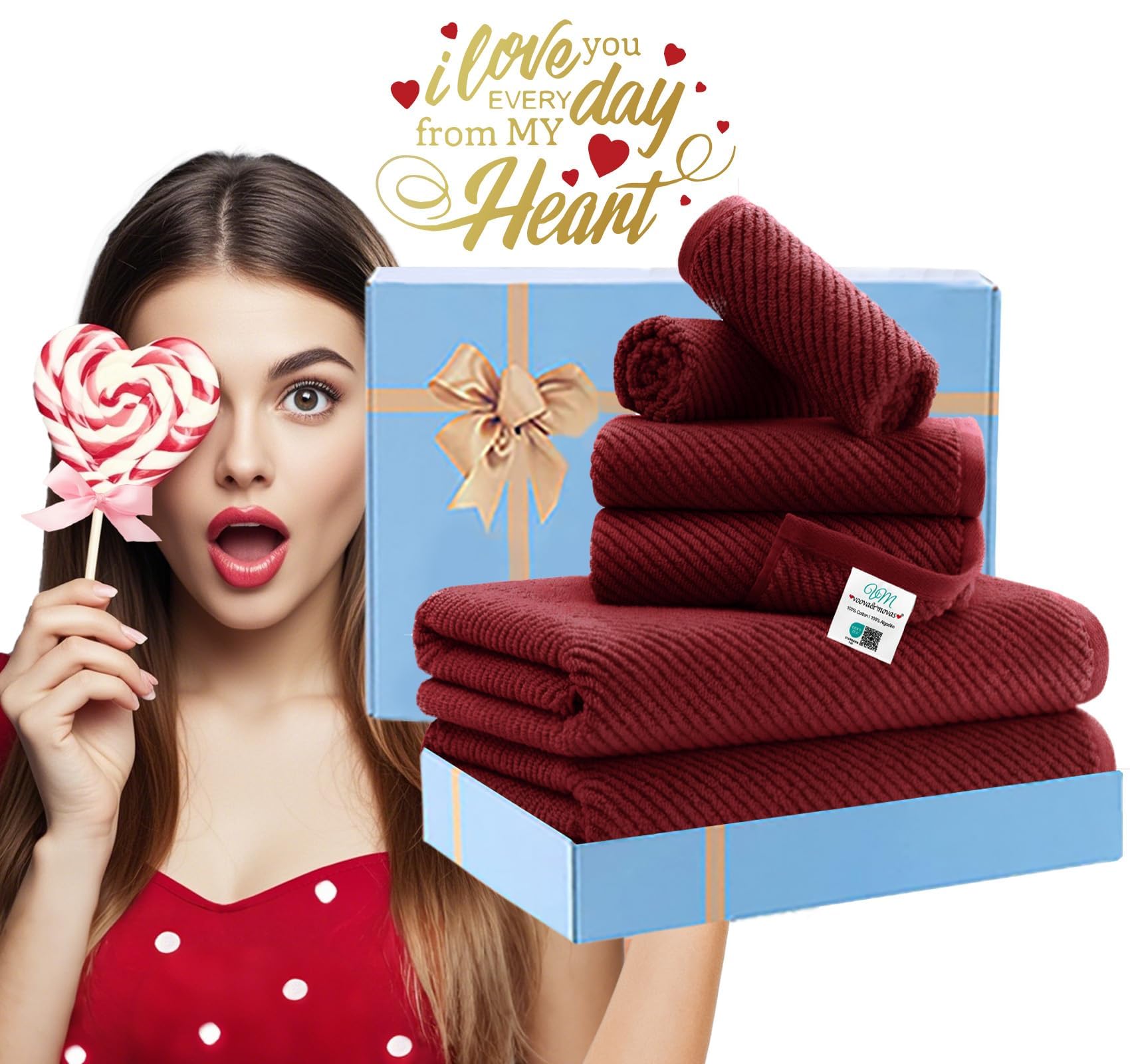 VOOVA & MOVAS Set di asciugamani bordeaux, 100% cotone, leggeri, morbidi, ad asciugatura rapida, set di 6 asciugamani, 2 grandi da bagno 76,2 x 142,2 cm, 2 mani 45,7 x 71,1 cm, 2 asciugamani 33 x 33