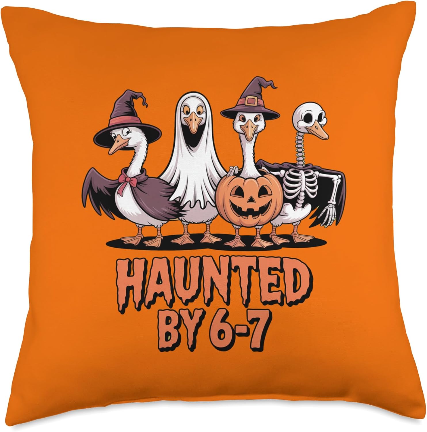 Haunted by 6 7 Funny Halloween Goose Throw Pillow