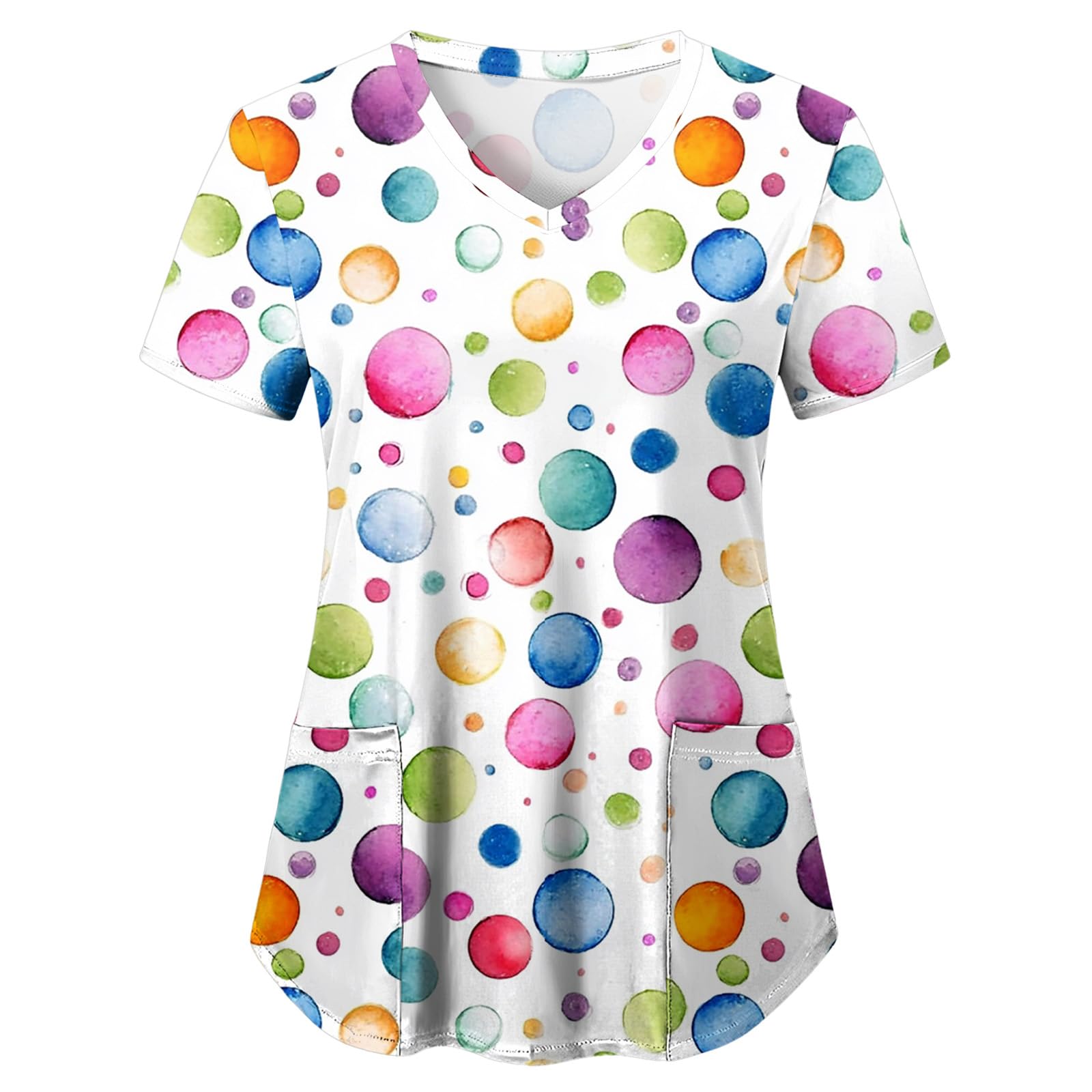 Women Scrub Tops Caregiver Uniform Butterfly Floral Heart Patter V Neck Short Sleeve Scrub Top Tunic Workwear - 3