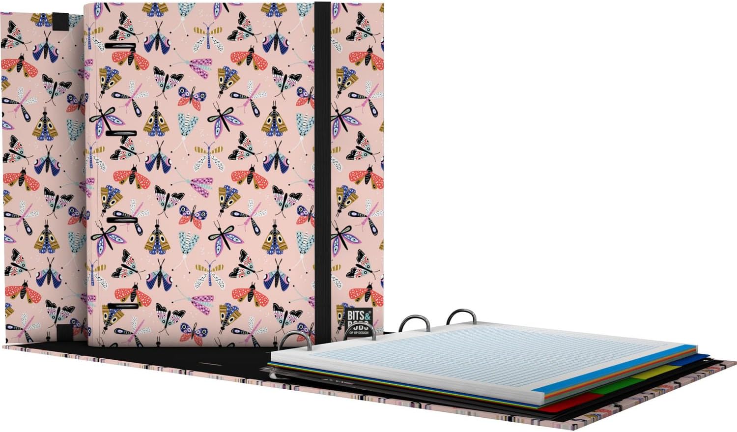 Grafoplás | 4 Ring Binder with Refill | A4 | Includes 100 5x5 Squared Sheets | Dividers | Transparent Envelope | Bits&Bobs Pop Up Design | NYC | Carpebook | FSC