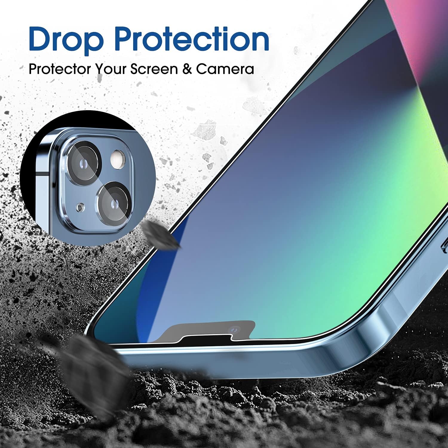 amFilm Screen Protector OneTouch Compatible with iPhone 13, iPhone 13 Pro (6.1", 2021) Tempered Glass and Camera Lens Protector, Edge to Edge Full Coverage Easy Installation Kit, Plastic, 2+2 Pack