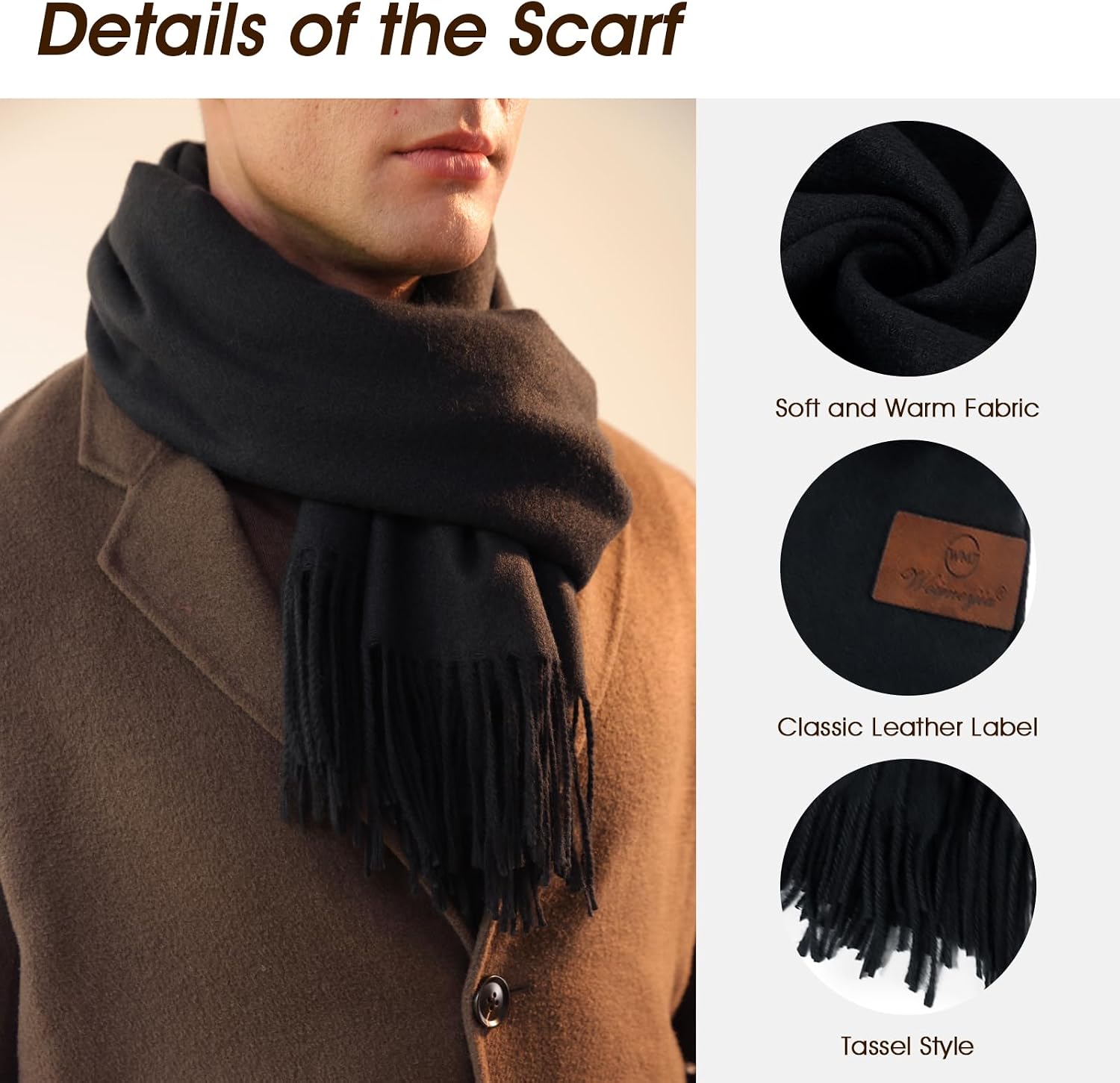 Winter Scarf for Cold Weather Soft Oversized Blanket Shawl Classic Tassel Scarf Flower Pattern for Women Men