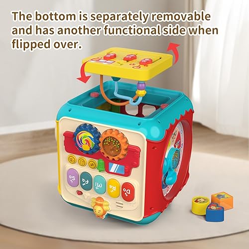 Miniatura 6 de qesfir Cubo de actividades para niños pequeños de 1 a 3 años, 7 en 1, juguetes sensoriales Montessori, cubo de actividades para estudiantes