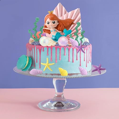 Miniatura 6 de Hungdao 30 piezas de decoración de pastel de sirena de cumpleaños bajo el mar, decoración de pastel de sirena de resina, decoración de muñeca de