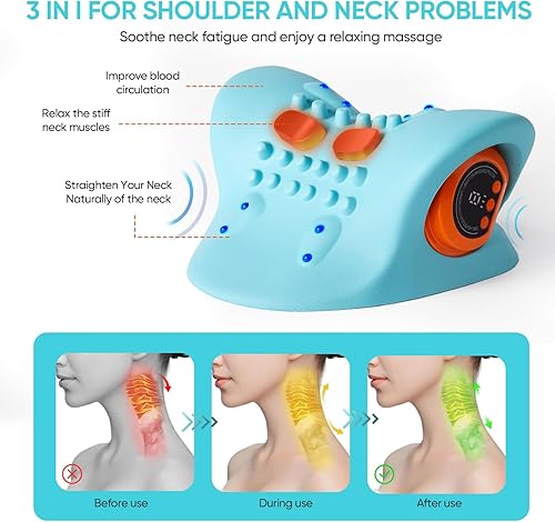 Miniatura 3 de Masajeador de cuello 2025, almohada masajeadora de cuello con calor para aliviar el dolor, aumentar la circulación y restaurar la alineación
