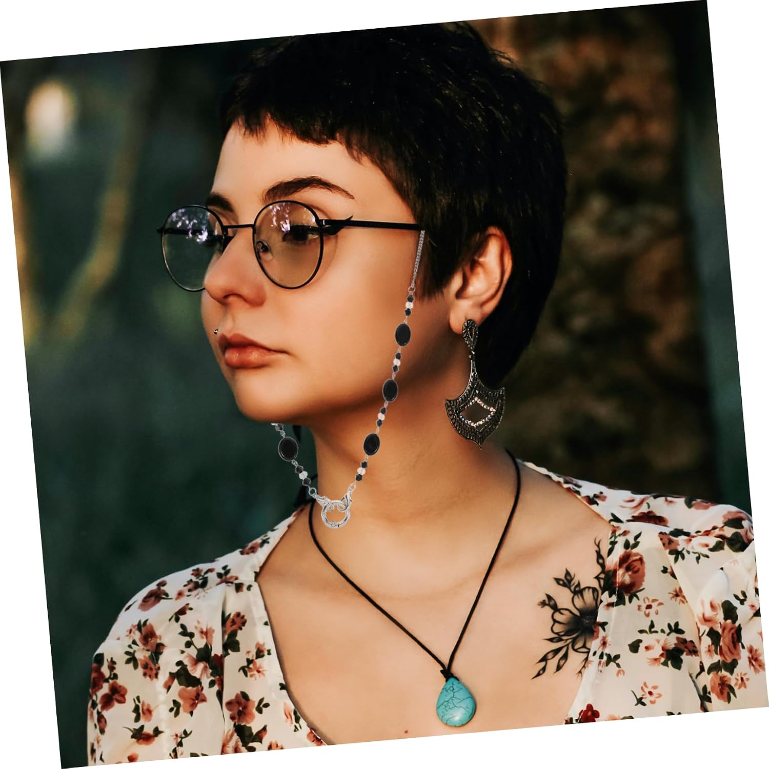 LIFKOME Black Resin Beaded Eyeglass Chain Necklace for Women and Men