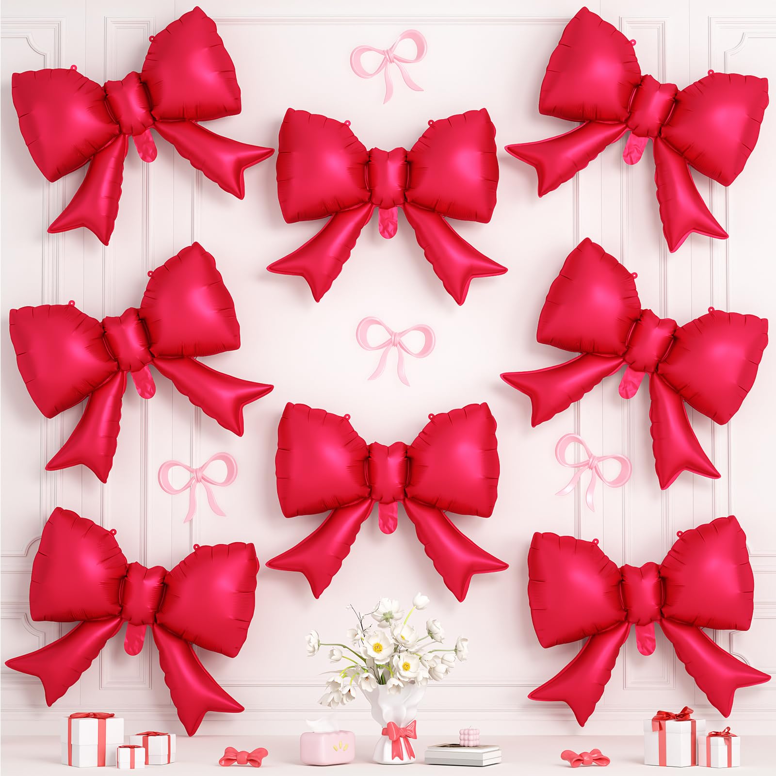 Red Bow Foil Balloons,8Pcs 21Inch Red Bow Shaped Balloons