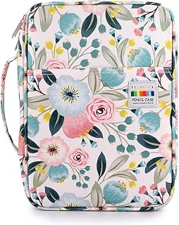 BTSKY Colored Pencil Case 220 Slots Pen Pencil Bag Organizer with Handy Wrap Portable- Multilayer Holder for Prismacolor Crayola Colored Pencils & Gel Pen Watercolor Flowers