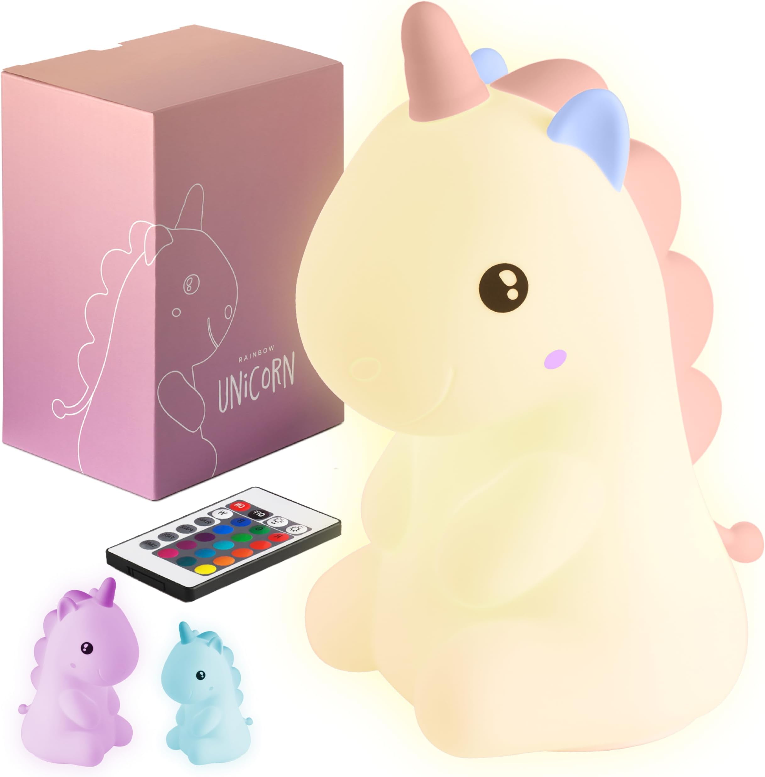 Luce Notturna Unicorno Per Bambini - 16 Colori, Telecomando, Ricaricabile, Morbida Silicone - Foto 6