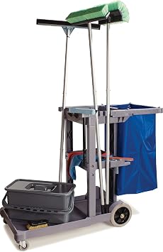 Carlisle FoodService Products Janitorial Cart Short Platform Cart with 25 Gallon Trash Bag for Restaurants, Hospitals, and Schools, Plastic, 45 X 19 X 39 Inches, Gray