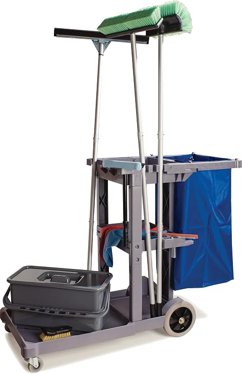 Carlisle FoodService Products Janitorial Cart Short Platform Cart with 25 Gallon Trash Bag for Restaurants, Hospitals, and Schools, Plastic, 45 X 19 X 39 Inches, Gray