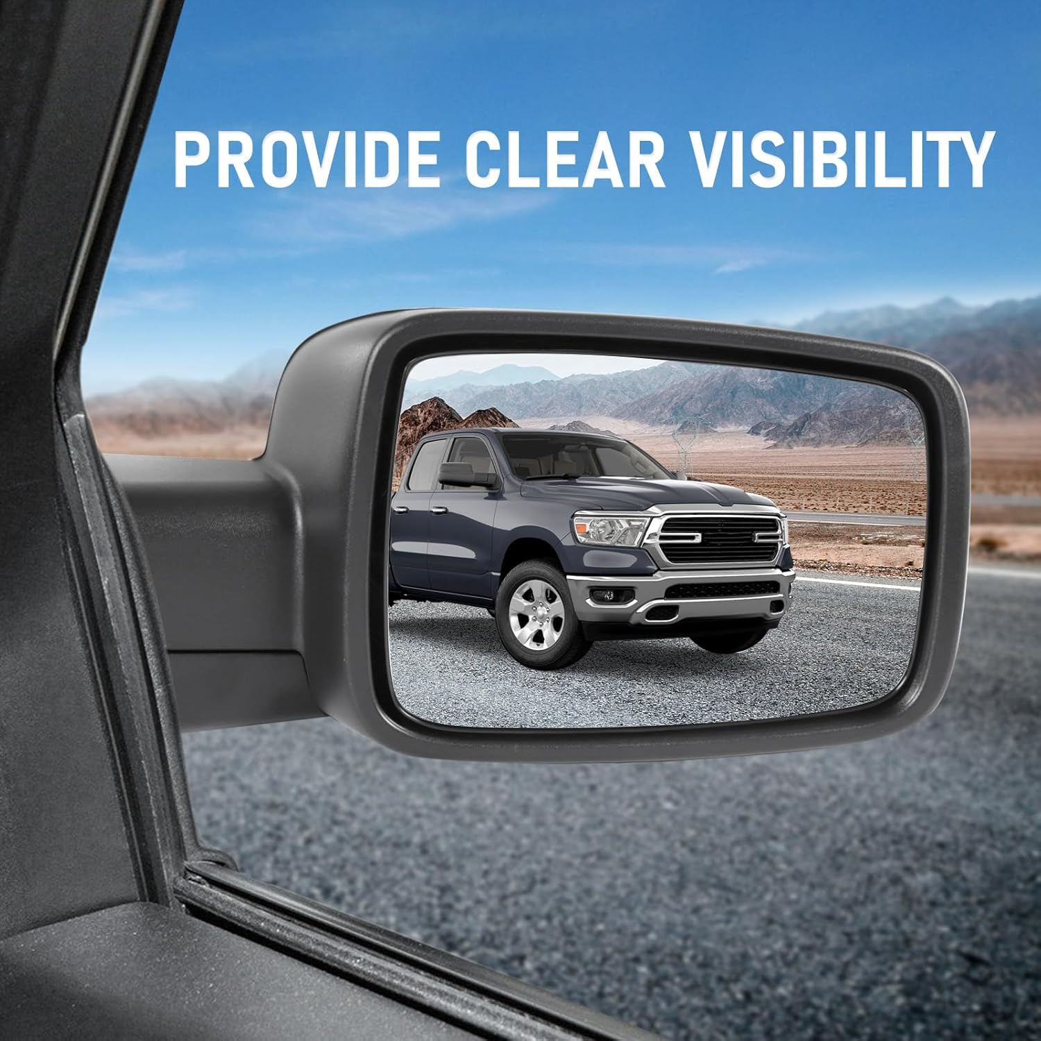 Door Mirror Right Passenger Side Replacement For Ram 1500 2014-2018 Ram 2500 2013-2018, Replace 68147862AQ, Black 5PINS